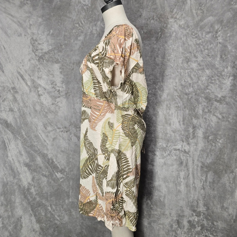 Vintage Manuhealii Dress Womens XL Green Tan Fern Rayon Short Sleeve Hawaiian - Picture 2 of 16
